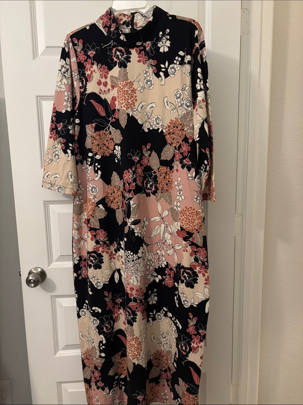 Spartina 449 Naomi Midi Dress SZ XL dark floral mock neck cotton blend Boho NWT